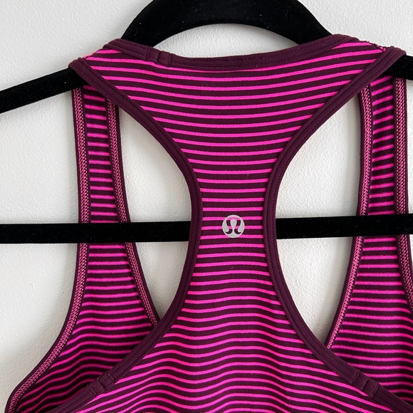 lululemon Cool Racerback Tank Top Purple Pink Stripe for Running Training Size 2 - Picture 7 of 8